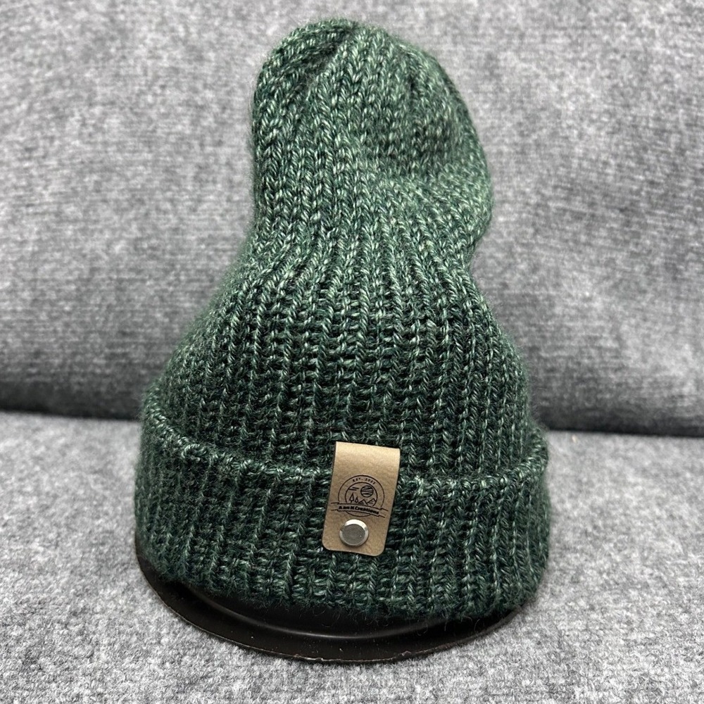 Handmade Forest Green Ribbed Knit Beanie Cuffed Winter Hat Slouchy Skull Cap